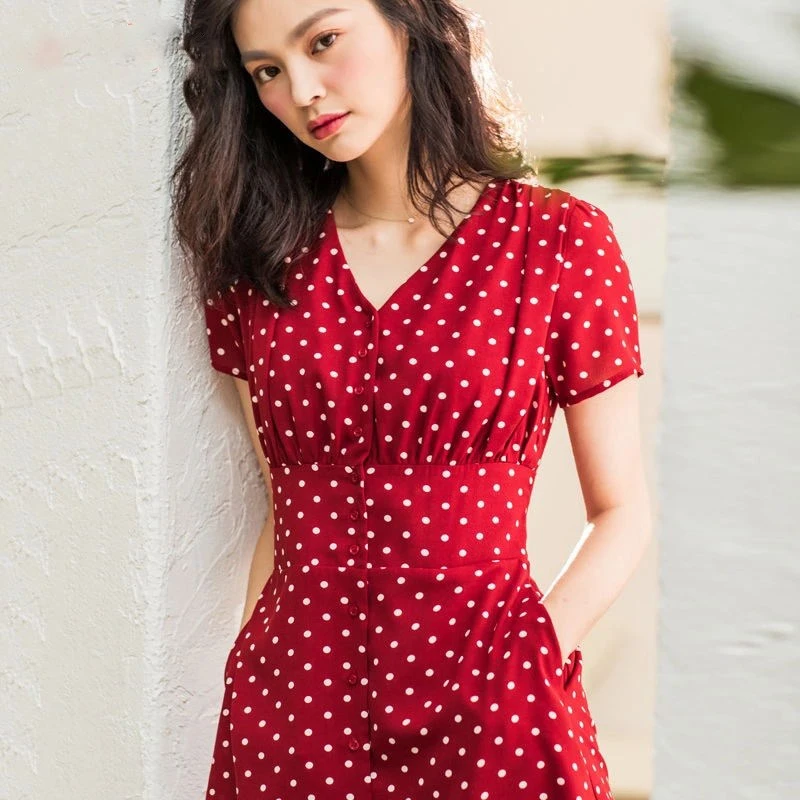midi red polka dot dress