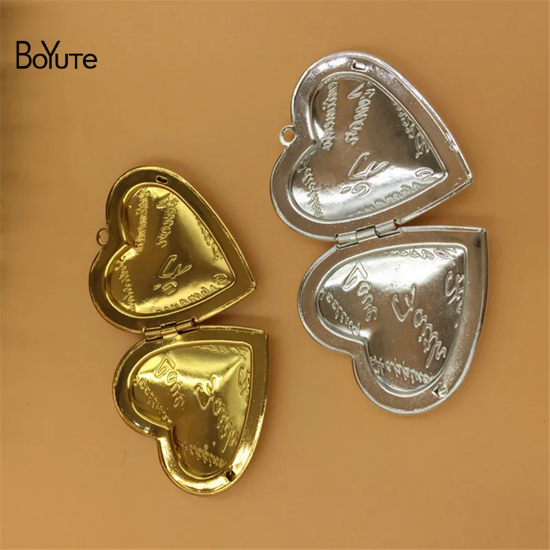 BoYuTe 4Pcs Big 40MM Metal Brass Floating Heart Locket Pendant Vintage Open Photo Locket Pendant (6)