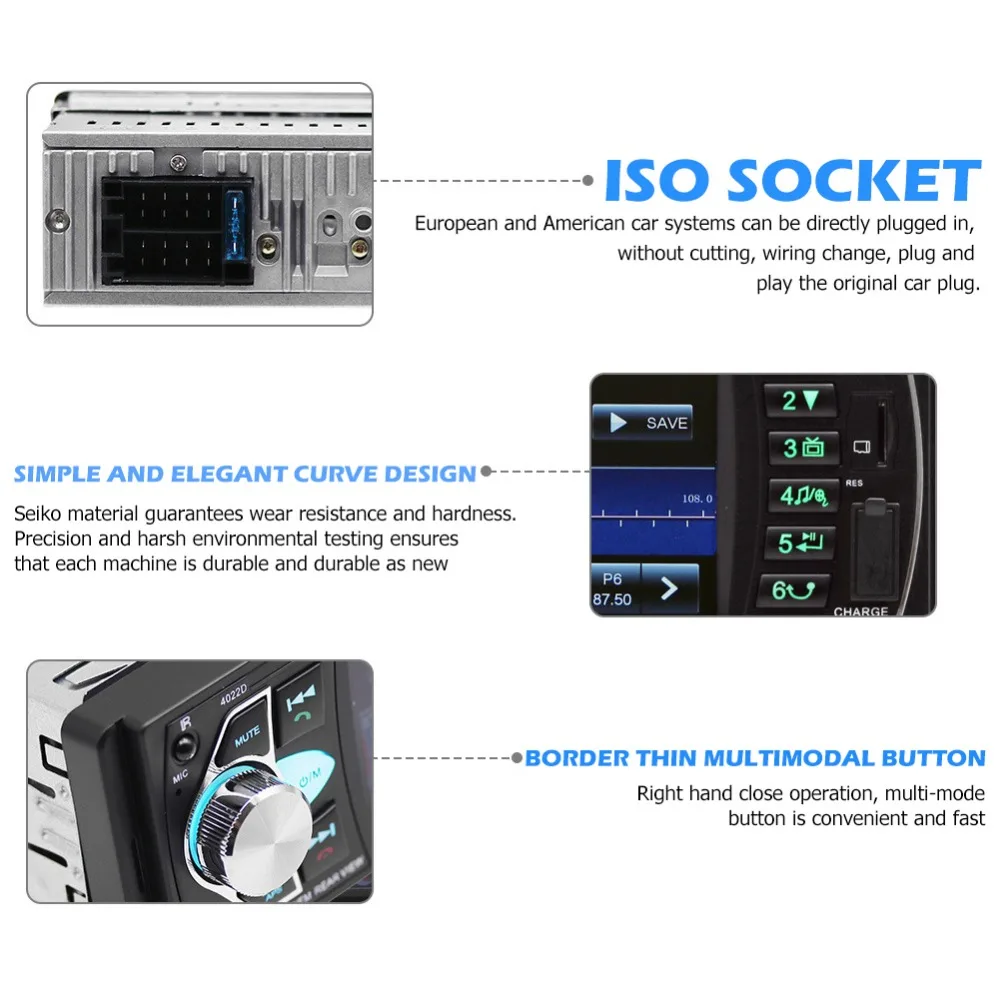 4022D-B 1 Din 4,1 ''автомобильный Радио Аудио стерео MP3 Авто Аудио плеер Bluetooth Авто Радио USB FM стерео Поддержка камеры заднего вида