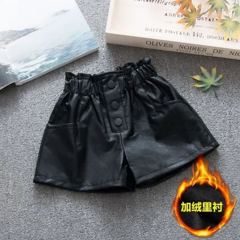 100-160 Cm Spring Autumn Girl Fashion Pu Leather Shorts Baby Kids Children Clothes