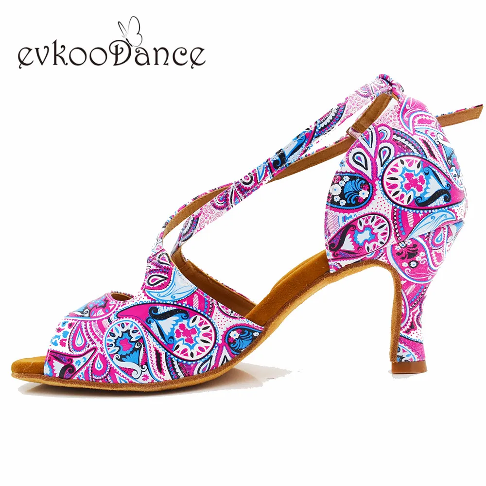Высота каблука 7 см; размеры США 4-12; Zapatos De Baile; обувь для латинских танцев из искусственной кожи с цветочным узором; NL322