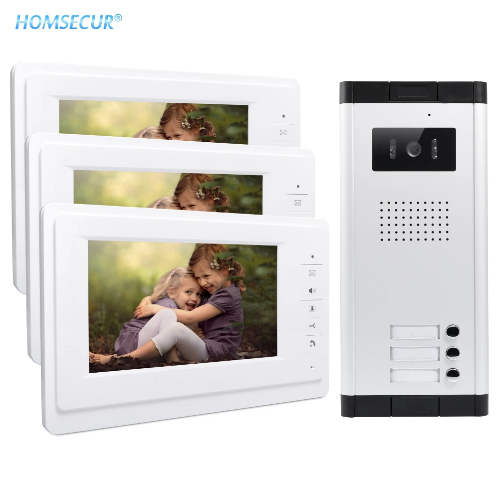 

EU Delivery HOMSECUR 7" LCD Video&Audio Door Entry Kit With Night Vision Camera For 3-Apartment XM701+XC061-3