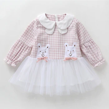 

Baby Girl Spring Autumn Mesh 1-3Y Rabbit Printing Long Sleeve Dress