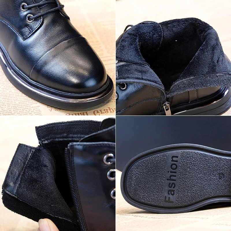 

Genuine Leather Martin Boots Children Autumn & Winter New Style British Style Lace-up Flat Heel WOMEN'S Boots plus Velvet Versat