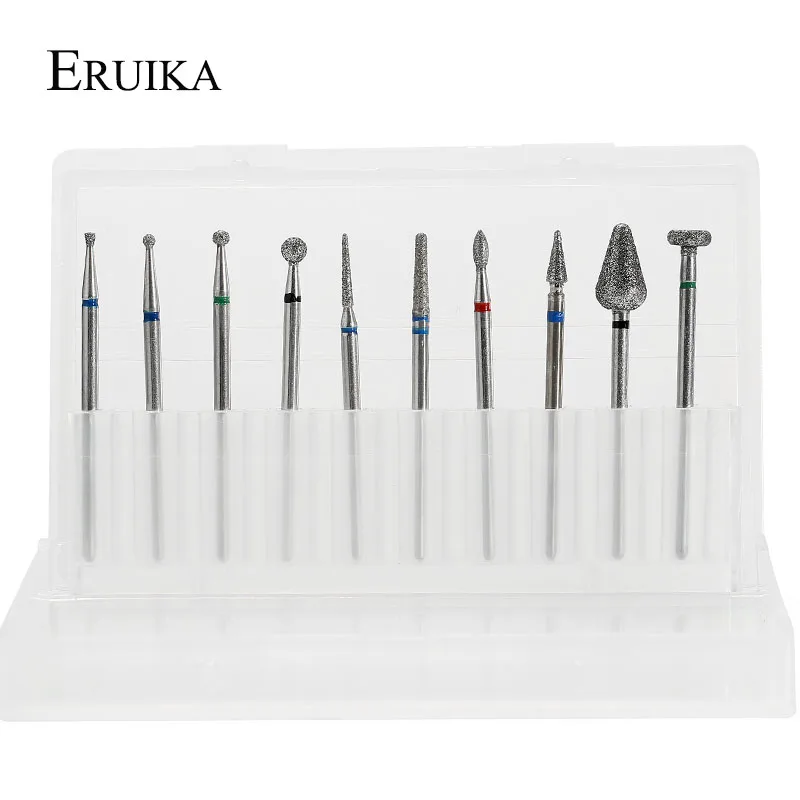 ERUIKA, 10 шт., набор сверл для ногтей, пилочки для ногтей, электрическая машинка для маникюра, вращающиеся сверла, полировальные инструменты, фрезы, аксессуары для маникюра