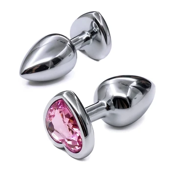 Huge heavy small medium large size set pink rainbow heart jewerly Crystal Metal anal beads butt plug insert p spot ass dildo 3