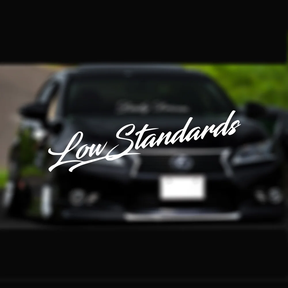 

Funny Low Standards Text Car Sticker For Cars Decal Cover Scratches Window Decoration For Motorcycle Decals Accessories