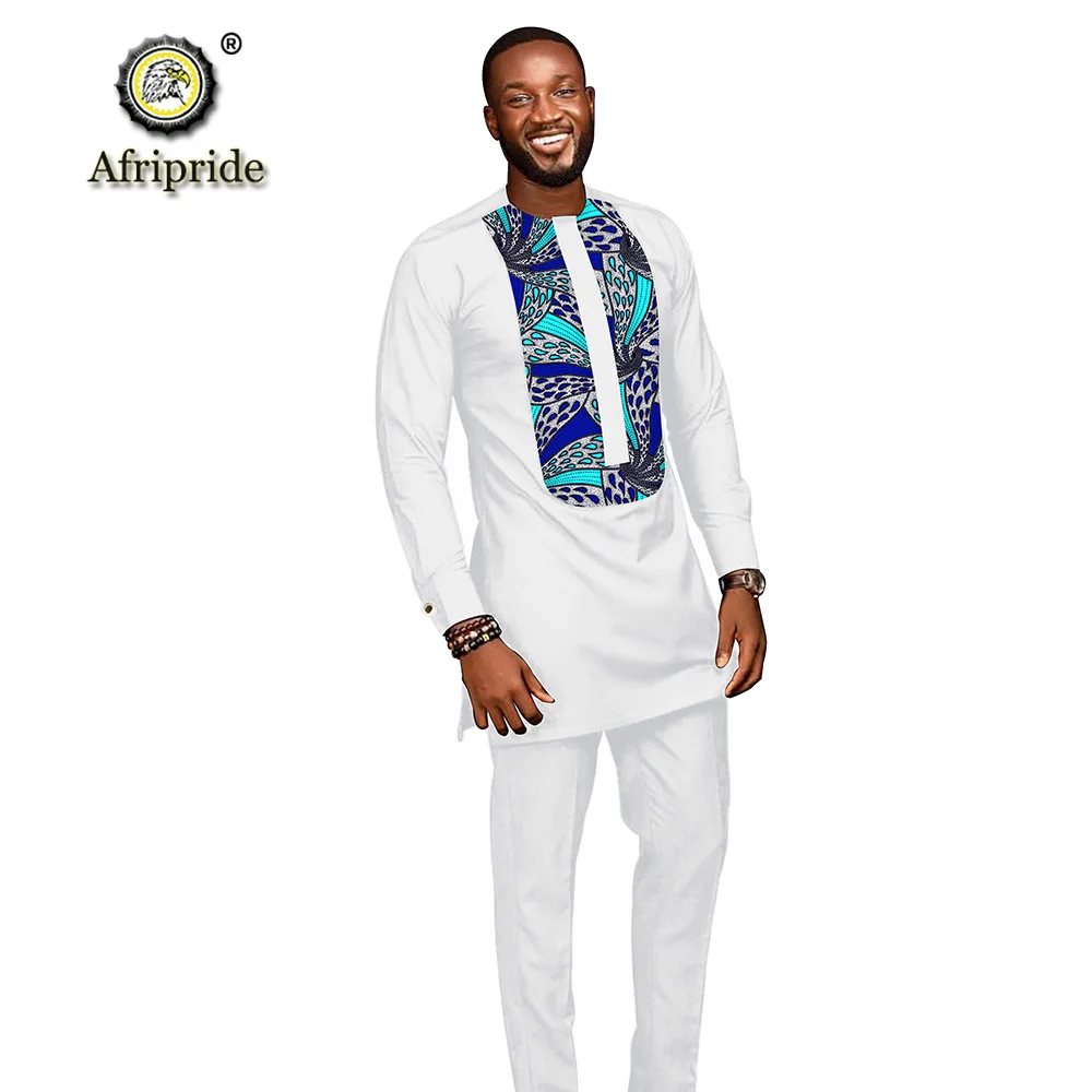 2019 African men suits dashiki clothing print shirts tops+pants with pockets 2 piece set ankara outfit blouse AFRIPRIDE S1916005 african men suits dashiki shirts tops pants with pockets 2 piece set ankara patchwork outfit blouse plus size clothing a2116053