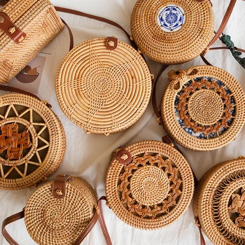 Square Round Mulit Style Straw Bag Handbags Women Summer Rattan Bag Handmade Woven Beach Circle Bohemia Handbag