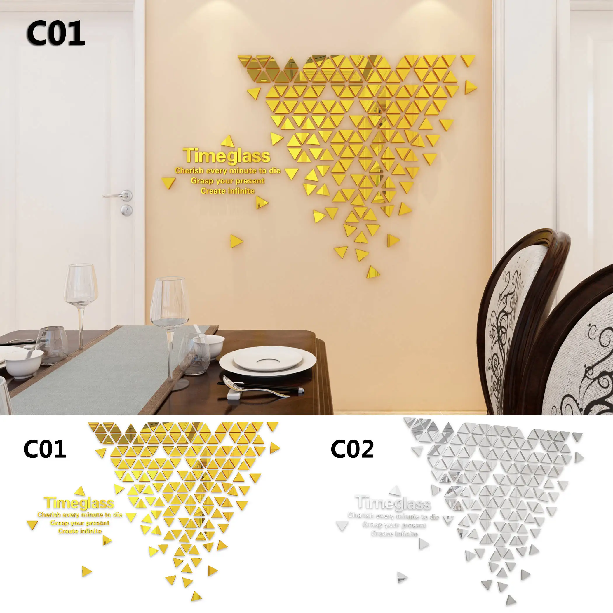 

Kinds Mirror Surface Inverted Triangles Words Saying Acrylic Wall Sticker DIY