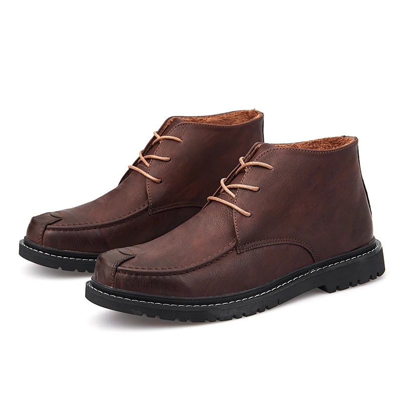 Мужские зимние кожаные ботинки; Теплые ботильоны; коллекция года; Новая зимняя мужская обувь; ботильоны; Мужская зимняя обувь; дизайнерская модная обувь - Цвет: Brown
