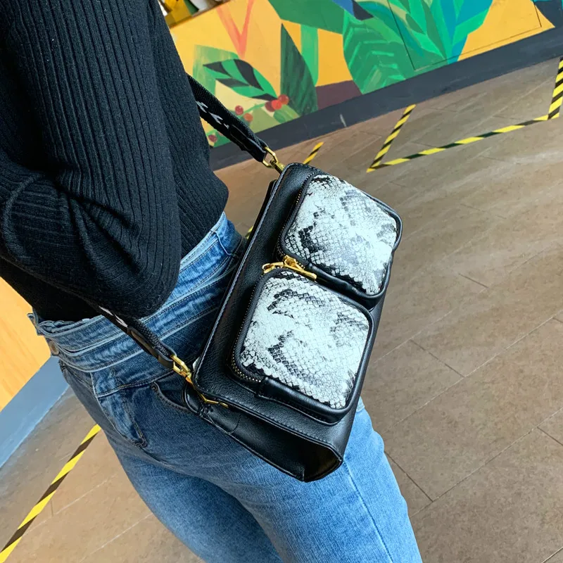 

Fashion contrast color messenger bag 2020 new snake pattern stitching women bag spring summer shoulder small bags bolso mujer