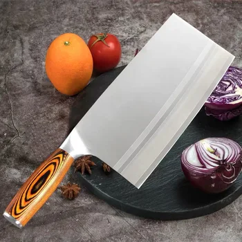 

Chinese Kitchen Knife Sharp Chef Slicing Chopping Knife Stainless Steel Meat Cleaver Antiskid Wooden Handle Knife