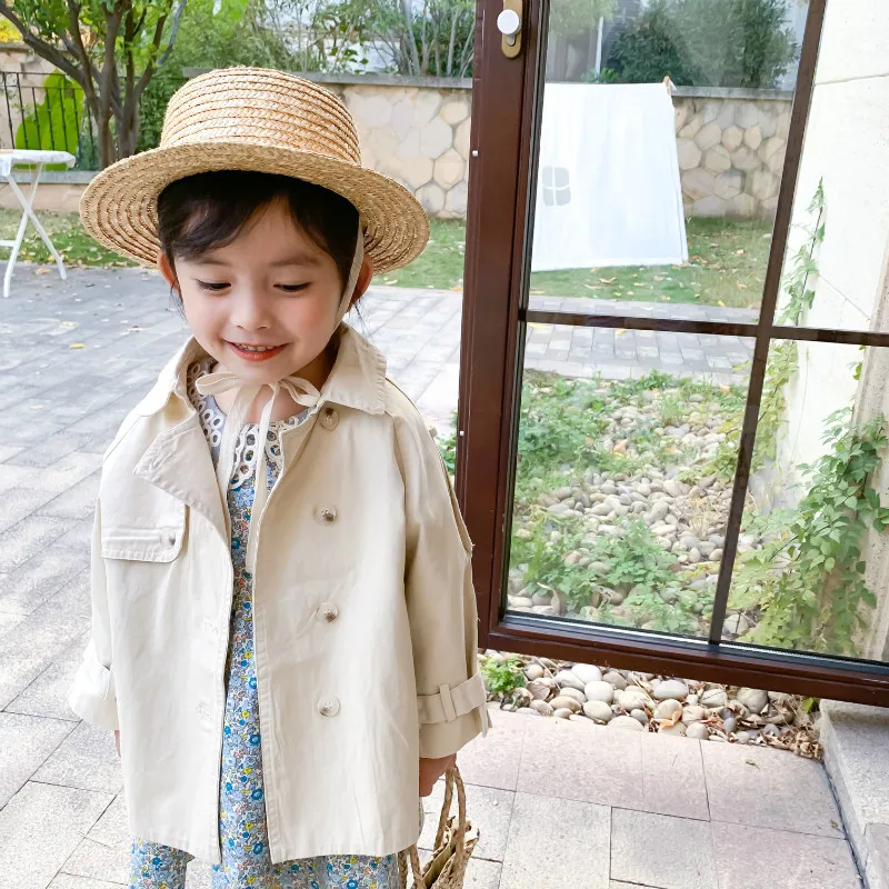 

Spring New Arrival korean style cotton pure color casual loose fashion long windbreak coat for cool baby girls and boys