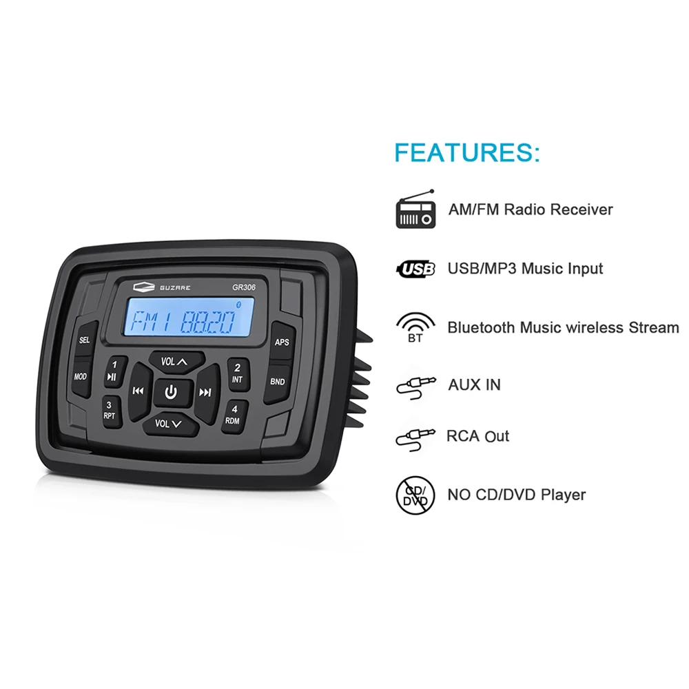 Reproductor de MP3 para coche, dispositivo de Audio estéreo marino con  Bluetooth, Radio FM, AM, receptor multimedia para exteriores, altavoces  marinos de 6,5 pulgadas - AliExpress