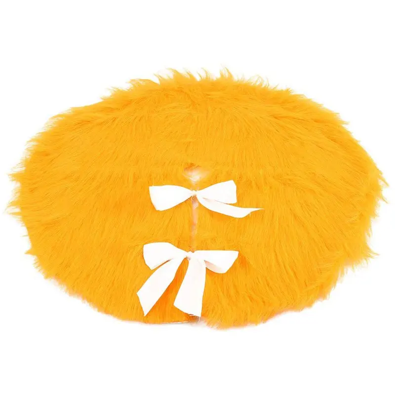 

78CM Christmas Tree Skirts with Bowknot Yellow Faux Fur Plush Tree Skirts Base Floor Mat Cover Xmas Decorations