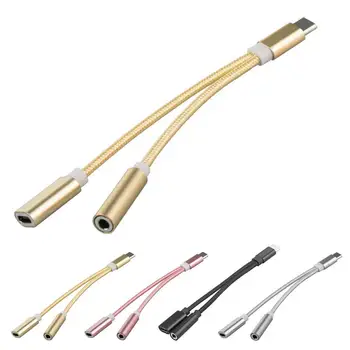 

2 in 1 USB to Type-C USB to 3.5mm Audio Headphone Jack Adapter Splitter USB-C Cable Converter Charging For Mobile Phone Cab A0B7