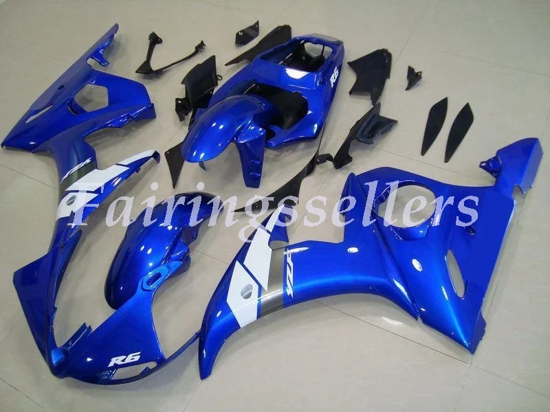 Новые ABS Пластиковые обтекатели подходят для Yamaha Обтекатели YZFR6 2003 2004 2005 обтекатель кузова YZF R6 03 04 05 на заказ синий и белый