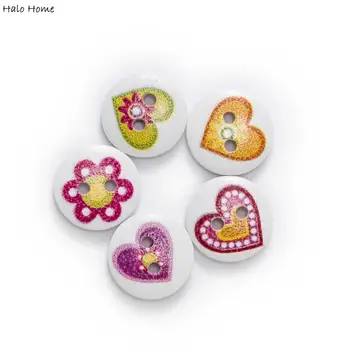 

50pcs Heart Pattern Round Wooden buttons Sewing Scrapbook Clothing Gifts Crafts Handwork Accessories 15mm
