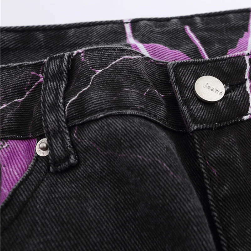 High Street Streetwear Jeans da uomo stampati con fulmini viola Jeans  larghi larghi Casual Hip-Hop pantaloni in Denim Harajuku _ - AliExpress  Mobile