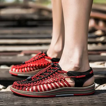 

Soft Bottom Driving Shoes Large Size Mens Chic Sandals PU Leather Weave Strappy Beach Summer Fishermen Plus Size C293