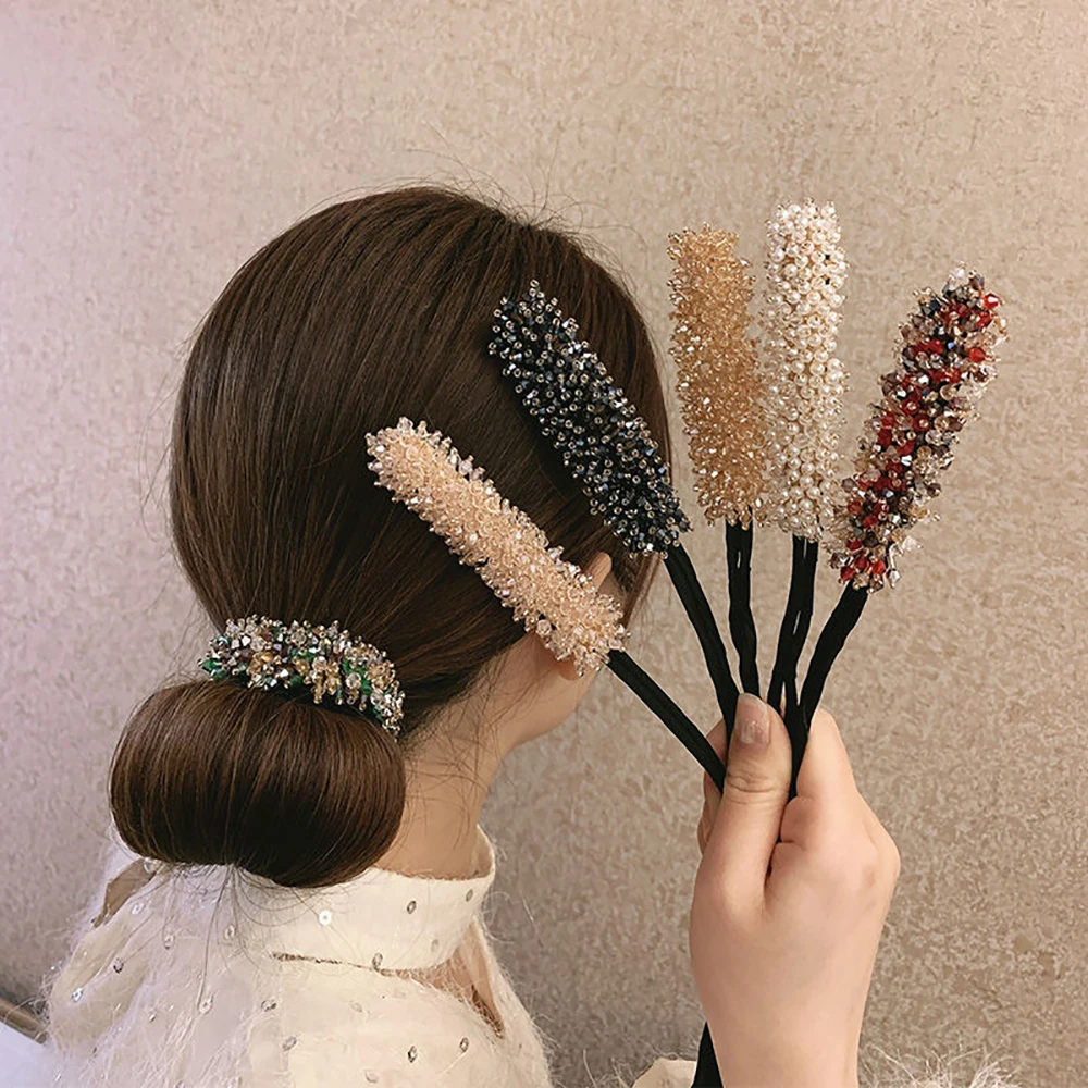 1pc Korean Fashion Crystal Hair Roller Women Flower Hair Bun Maker Hair Curler DIY Hairstyle Tool