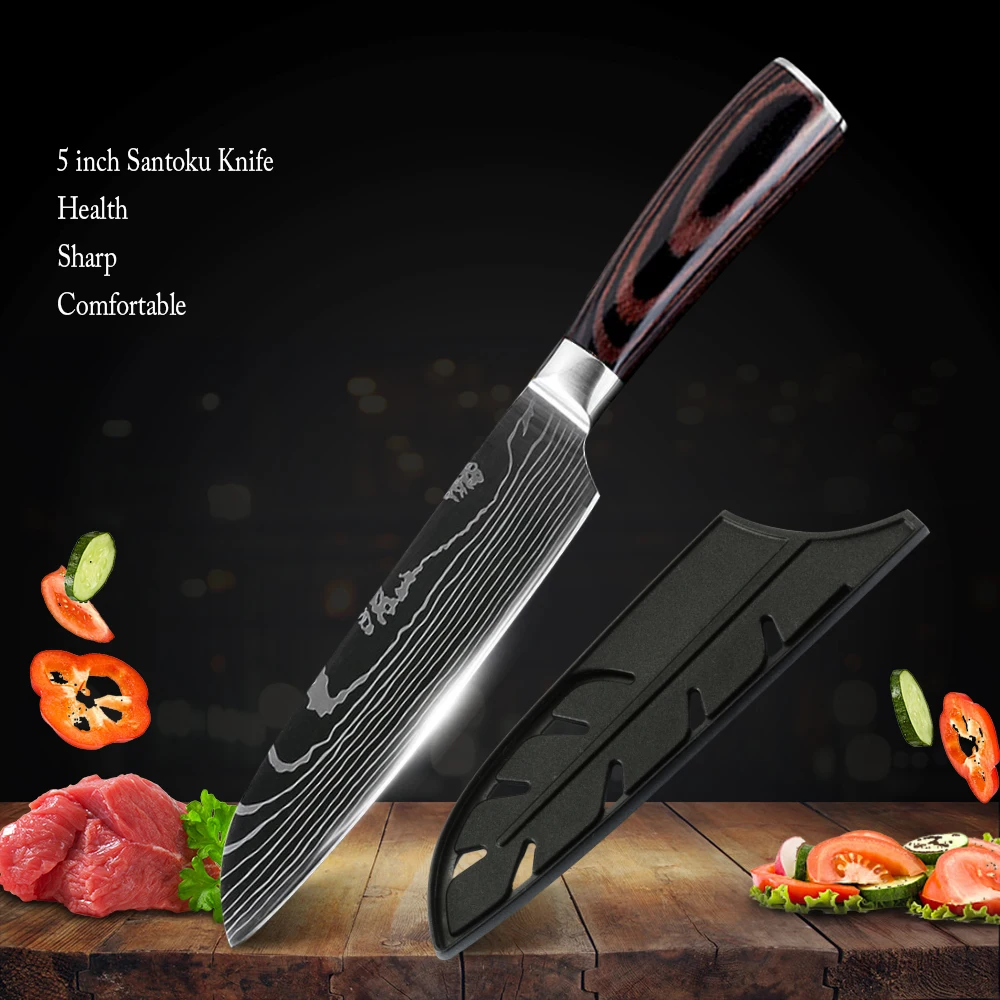 Santoku супер Острый кухонный нож 5 дюймовый Многофункциональный Азиатский немецкий