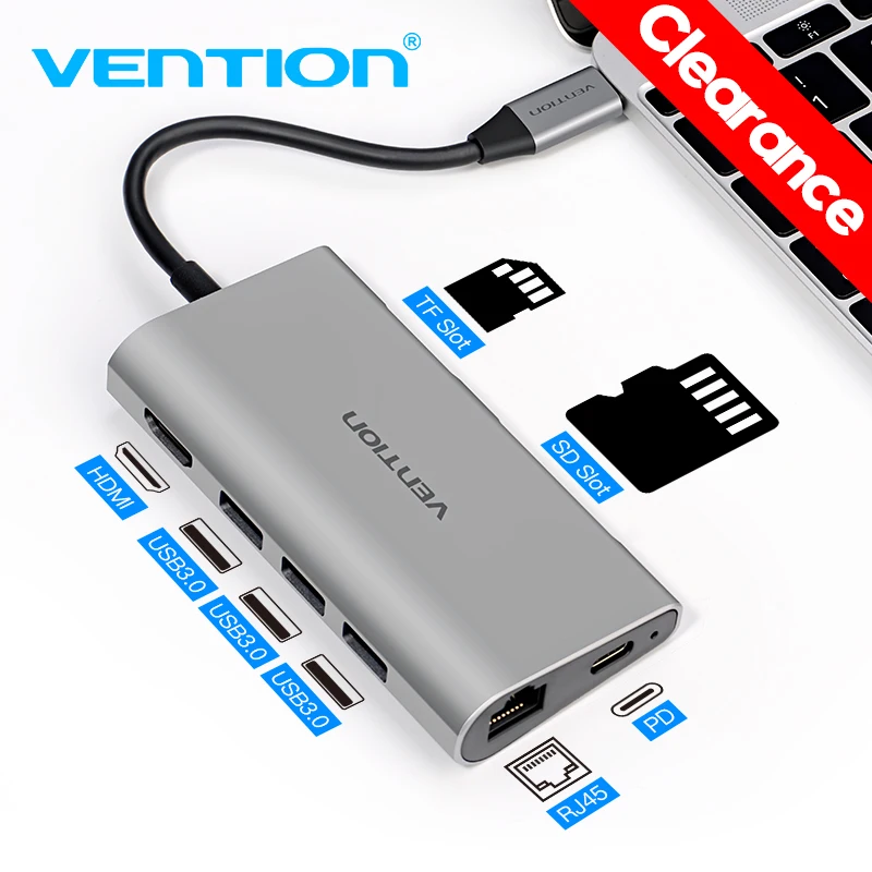 

Vention USB C to HDMI USB 3.0 Hub Type C to RJ45 Adapter Thunderbolt 3 for MacBook Samsung Dex Huawei P30 Pro usb-c Adapter