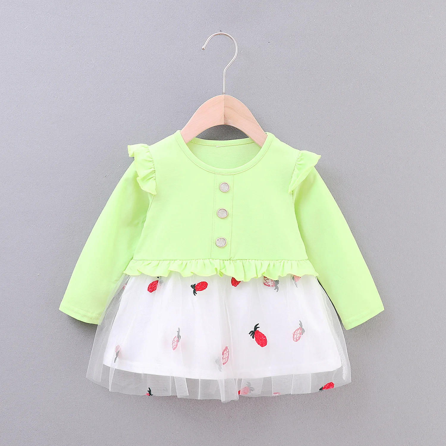 

Spring and Autumn New Baby Girl Long Sleeve Mesh Stitching Dress Pure Princess