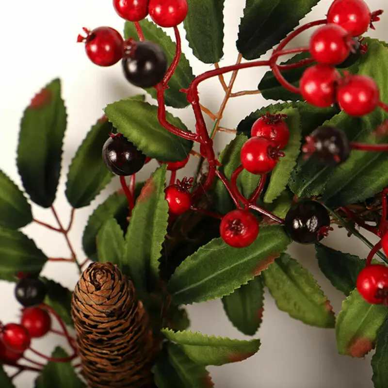 Christmas Wreath Artificial Red Fruit Pine Wreath Xmas Tree Wall Door Decors Hanging Wreath Garland Pine Cone Red Berry Décor