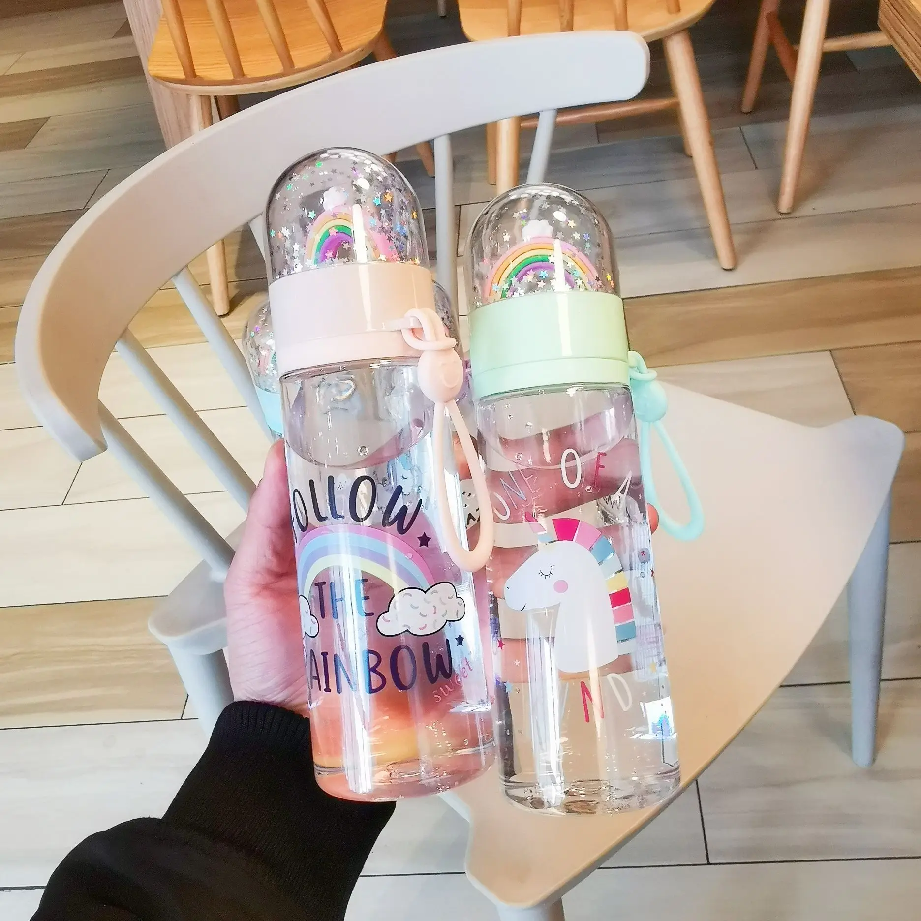 Water Bottle Sports Water Bottle Sports Bottle Plastic Water Bottle Plastic Cup Water bottle cute unicorn creative micro landscape interesting design rainbow color girl portable