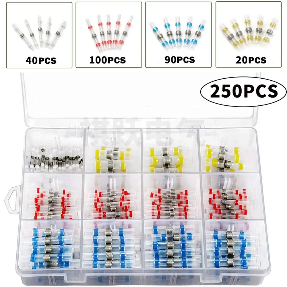 

250pcs Heat Shrink SST Solder Sleeves Waterproof Wire Fast Butt Terminal Quick Terminator Electrical Connector