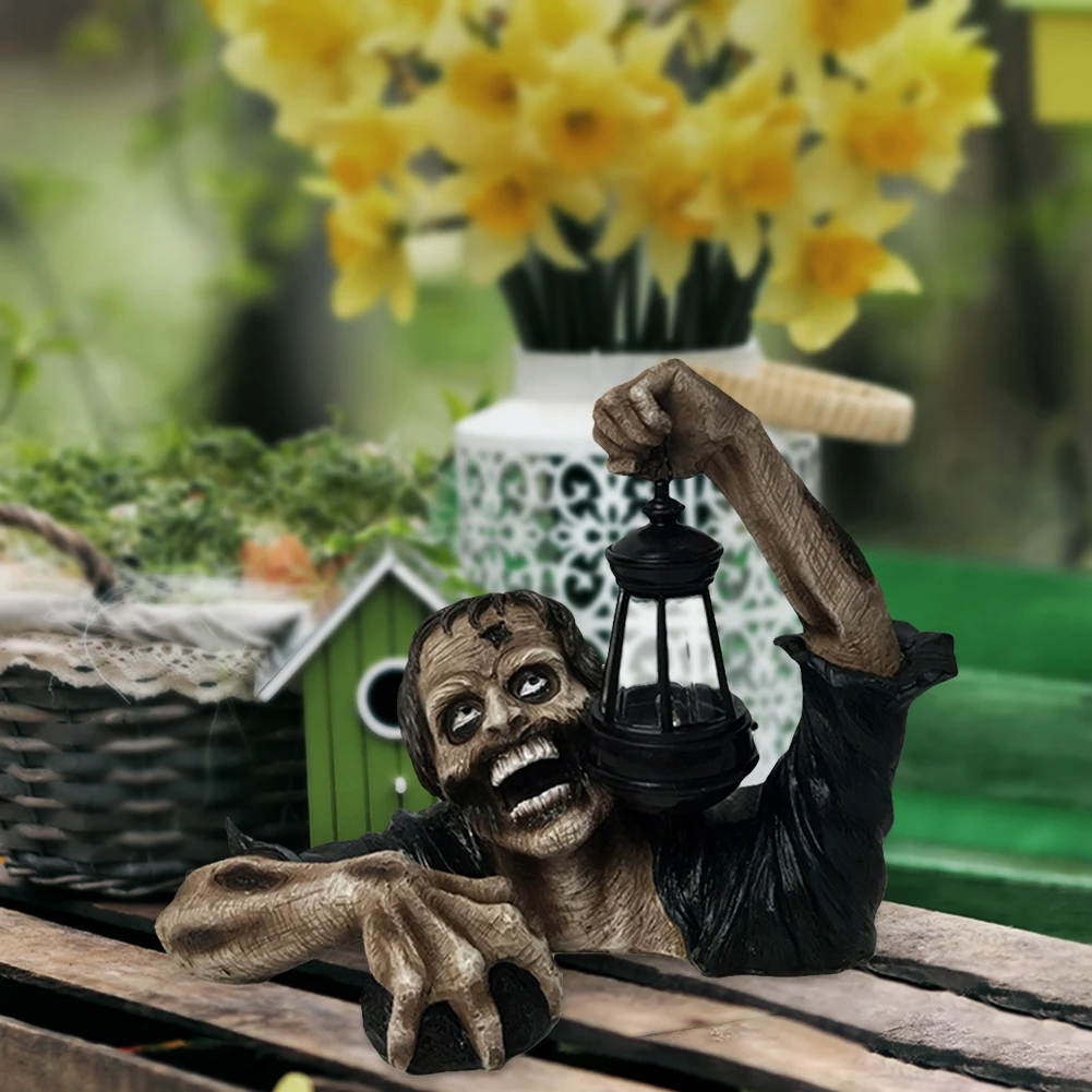 Zombie Crawling Out of Grave with Led Lantern Garden Decor Zombie Statues Horror Landscape Lighting Miniature