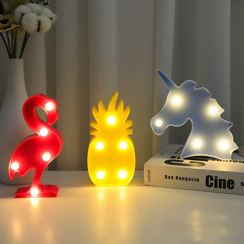 Cute-LED-Flamingo-Unicorn-Night-Lights-Marquee-Sign-Pineapple-Cactus-Star-Luminary-Wall-Lamp-Cartoon-Animal