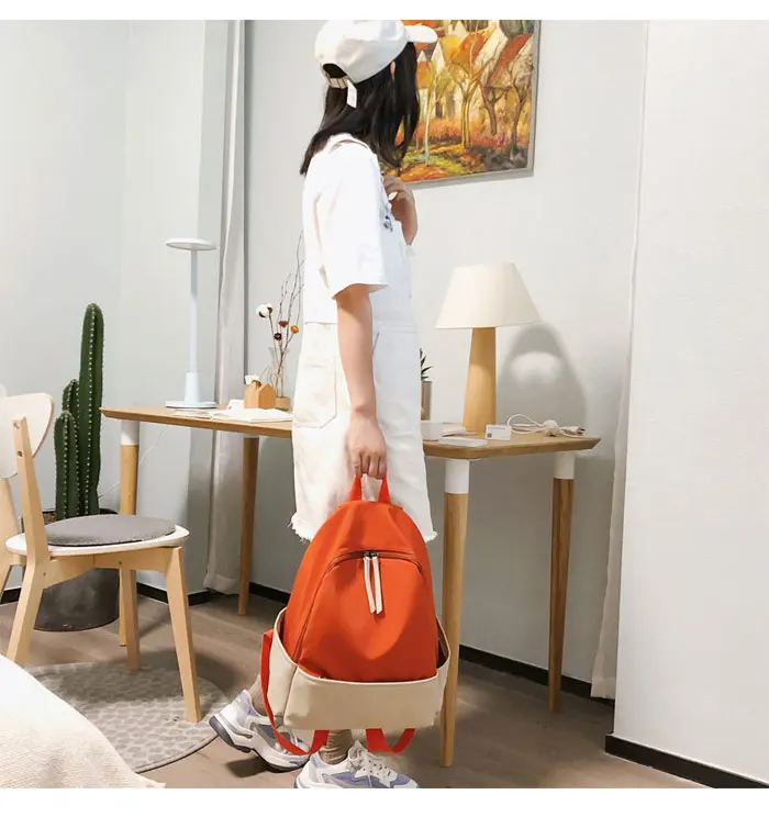 DALFR Ladies Canvas Backpack Stitching Large Capacity High Quality Student Casual Wild Travel Backpack Girls Zipper Schoolbag