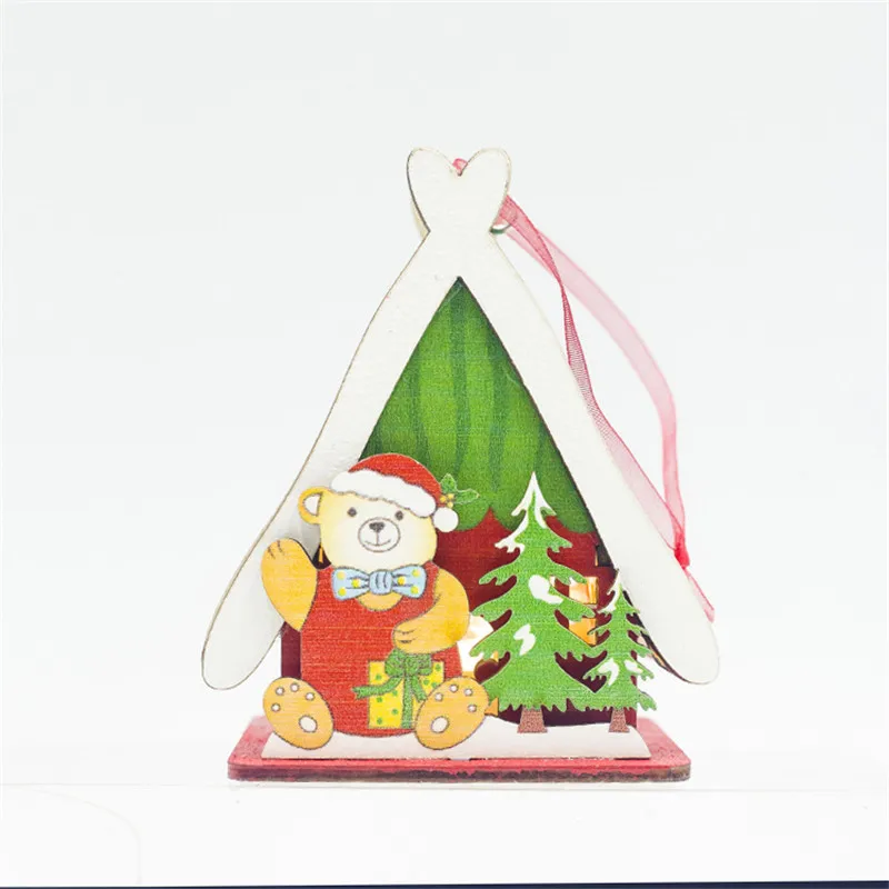 Рождественская елка подвесное украшение рождественская Красочная картина маленький деревянный дом с светодиодный свет Креативный продукт