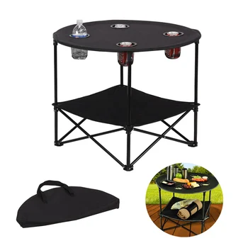 

MYJ Metal Frame Preferred Nation Folding Table Polyester 4 Mesh Cup Holders Compact Foldable Folding Table
