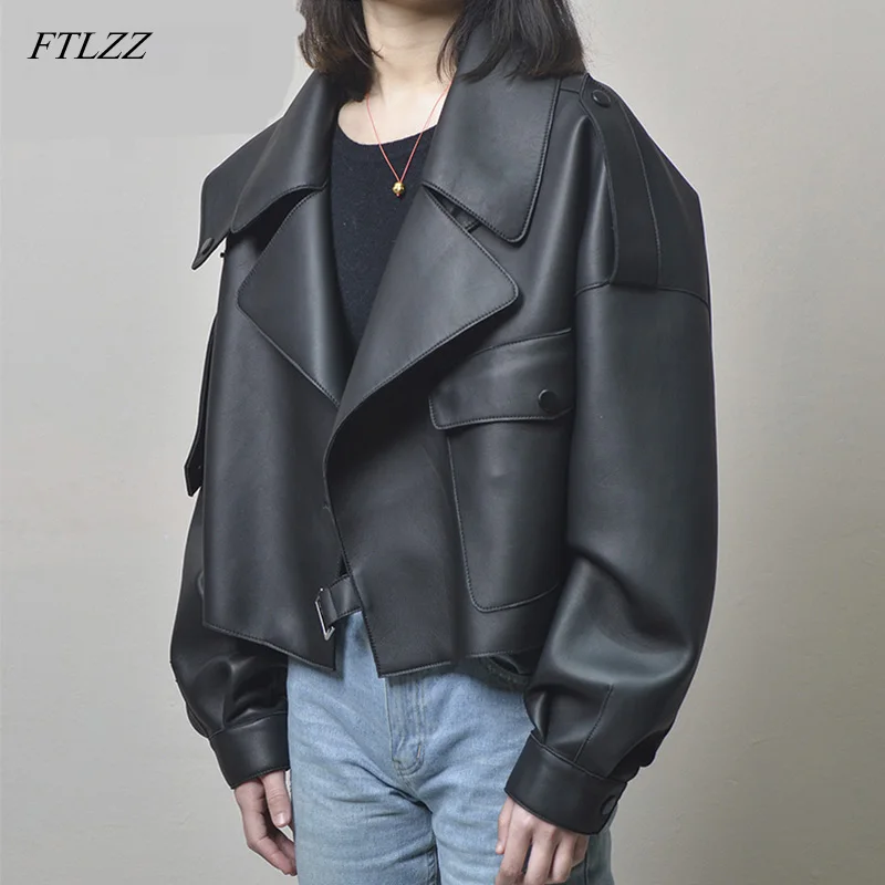 FTLZZ Leather Jacket Female Autumn Winter Coat Plus Size Big Oversized Faux Pu Moto Women Biker Lady Casual Outwear Street Wear | Женская