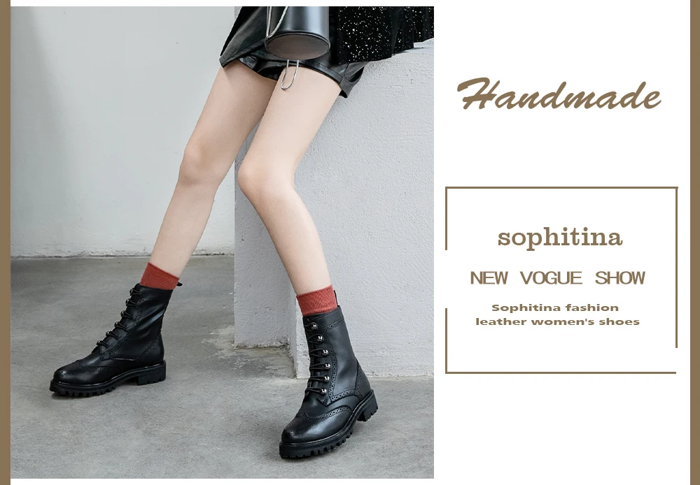 SOPHITINA/ботинки с круглым носком из высококачественной натуральной кожи; удобные модные однотонные женские ботинки ручной работы на квадратном каблуке; MO303