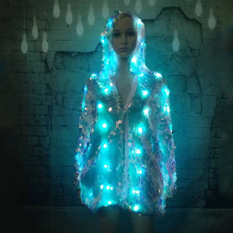  FHILLINUO LED lumious clothes LED stage female sequins coat casaco feminino show for dancer singer  - 4000080222696