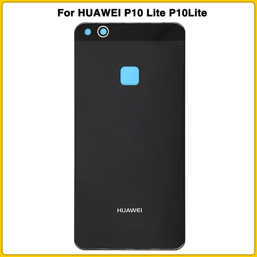 Чехол для задней панели P10Lite, стекло для HUAWEI P10 Lite 5,2 '', задняя крышка для батареи, задняя крышка для двери с клейкой наклейкой - Цвет: Black