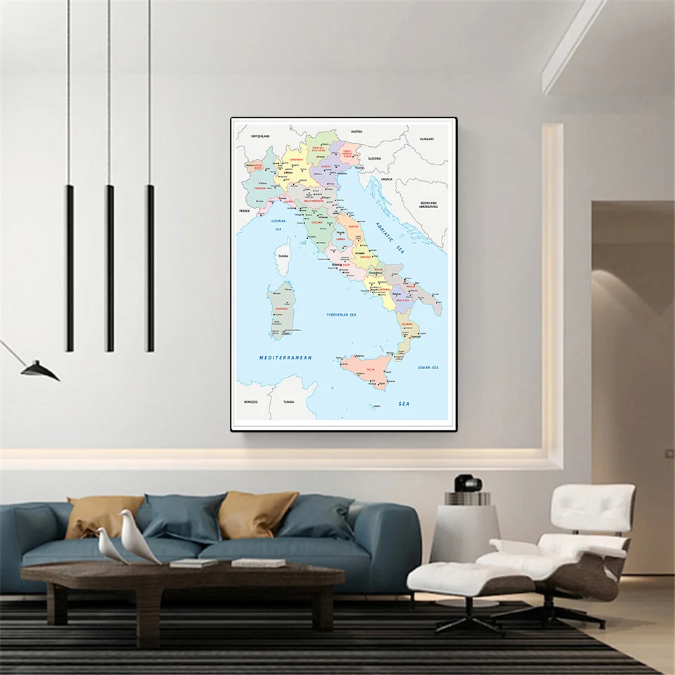 59*84cm The Italy Map Political Map In Italian Wall Art Poster Canvas Painting Classroom Home Decoration School Supplies
