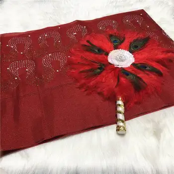 

New design african Feather fan with ASO OKE matching for ladies wedding party use nigerian style fan