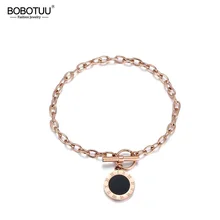 BOBOTUU классические римские цифры черный корпус цепочки и браслеты ювелирные изделия титановые стальные украшения Браслеты для женщин BB18005