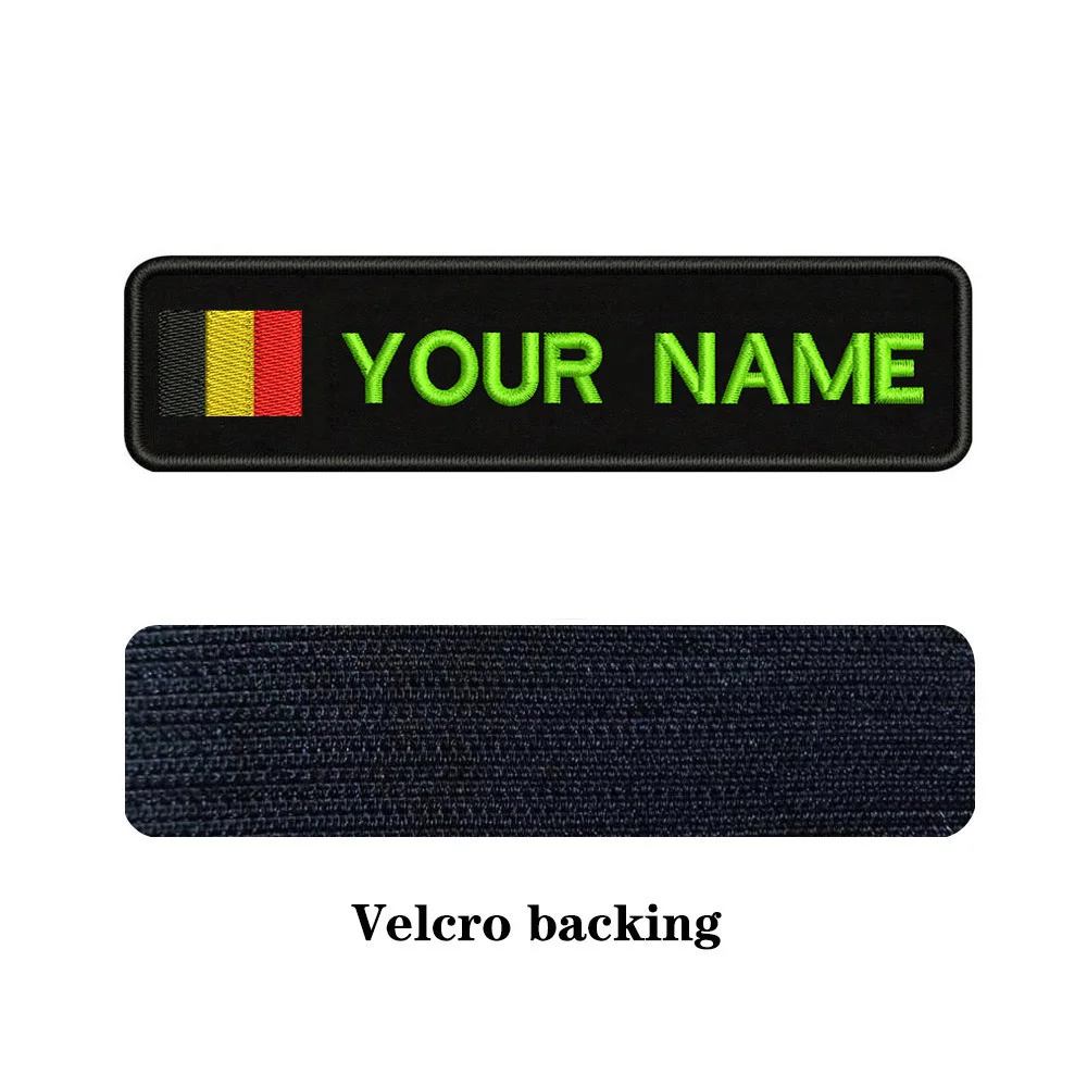 light green-Velcro Индивидуальная вышивка бельгийского флага с именем или заплатка с текстом 10 см* 2,5 см значок Железная на или липучке Подложка для одежды брюки рюкзак шляпа - Цвет: light green-Velcro