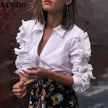 

VONDA Ruffled Tops Women Casual Turn-down Collar Long Sleeve Shirts 2020 Spring Blouses Summer Ladies Office Blusas Plus Size