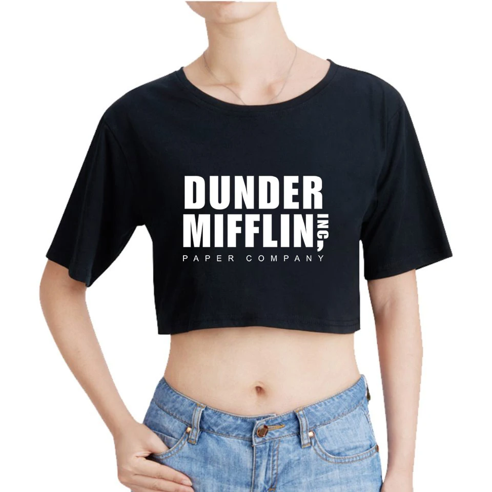 Даундер Миффлин принт Midriff-baring Футболка хлопок женская летняя сексуальная модная Повседневная Популярная футболка с коротким рукавом Горячая Распродажа