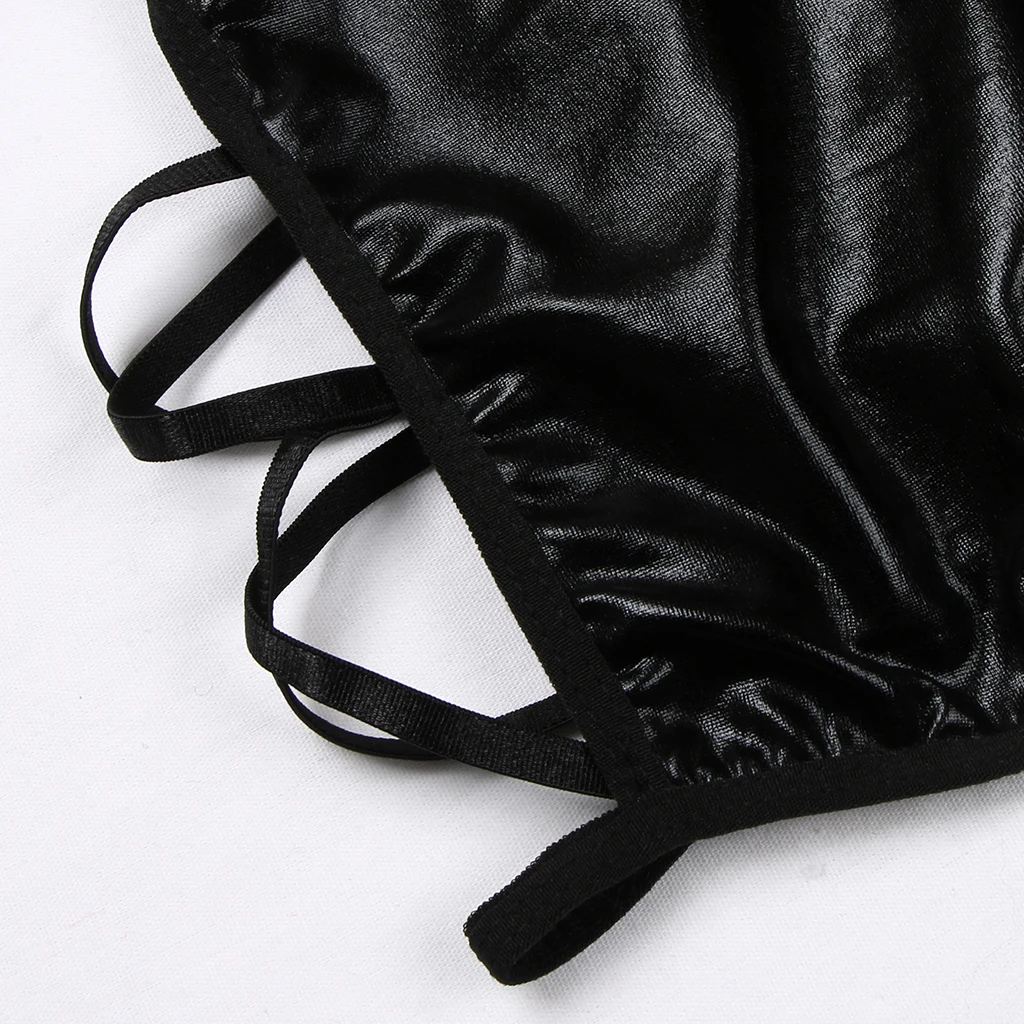 Women Sexy Leather Lingerie Bodysuit Cutout Bandage Nightwear Cosplay Night Club Hot Dress Black T-back Suits