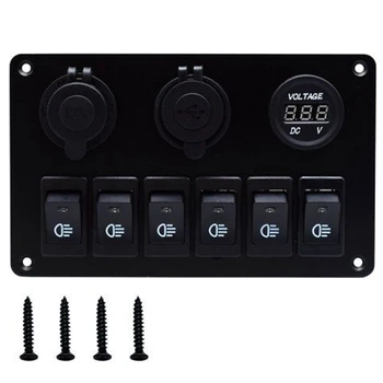 

USB Charging ABS 12V 24V 6 Gang Rocker Switch Panel Dual USB Waterproof Circuit Breaker Blue LED Car Marine Boat Control Switch