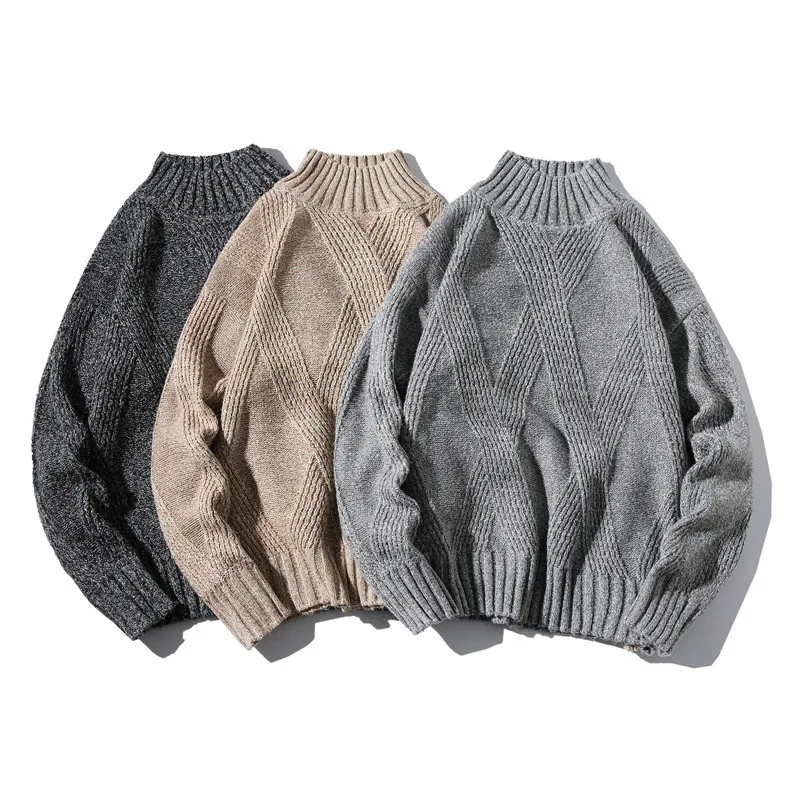 

Warm Turtleneck Sweater Men New Autumn Winter Retro Argle Solid Pullovers and Jumpers Men's Sweater Casual Loose Sweater Men 5XL